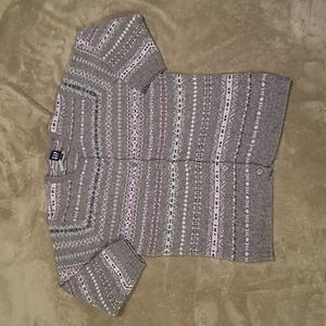 100% Lambswool Gap kids medium sweater gray w/ purple, aqua, white & lime green